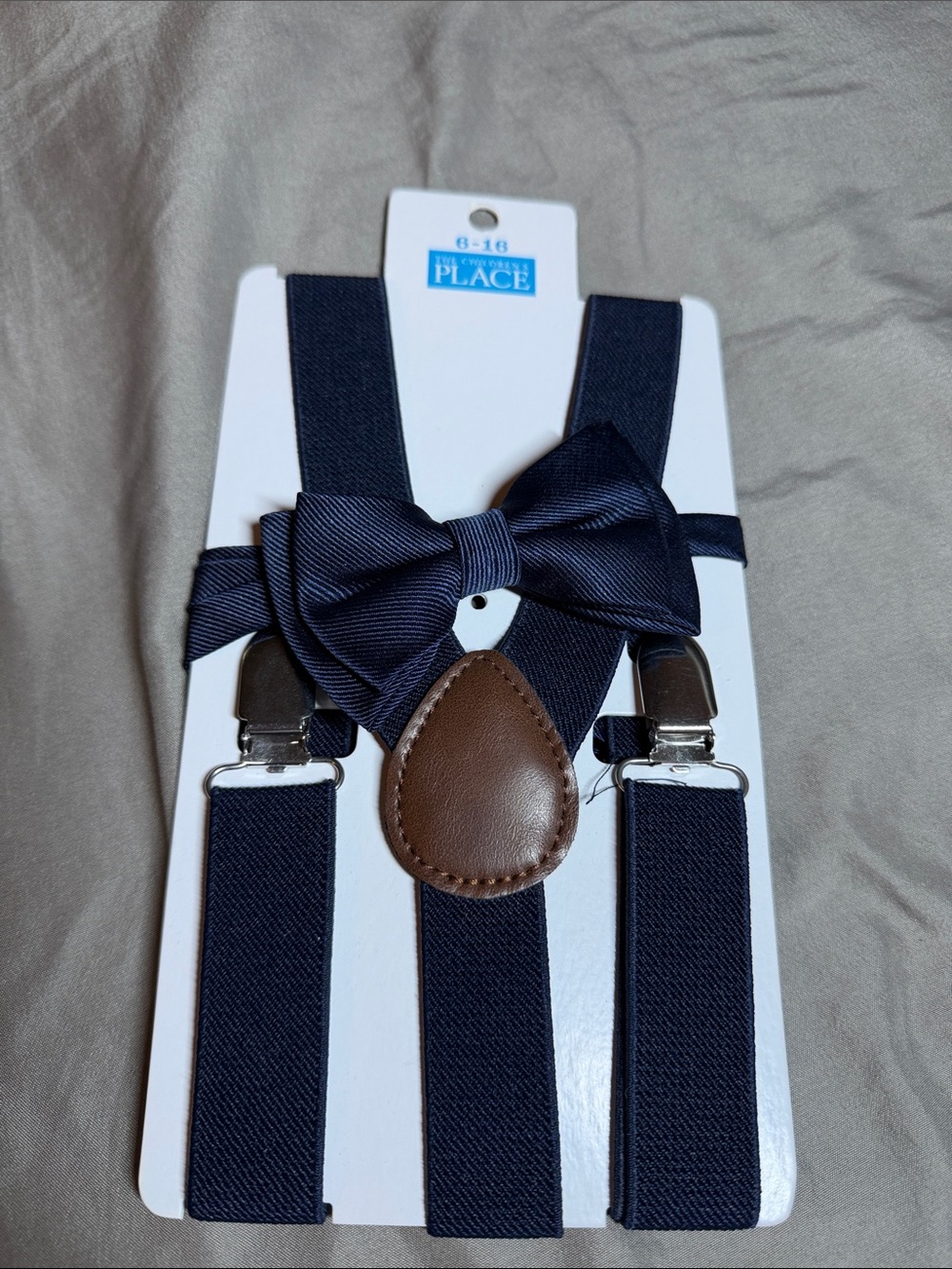 The Children's Place Navy Blue Bow Tie & Suspenders with Brown Accent